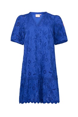 Blue V-Neck Broderie Short Dress