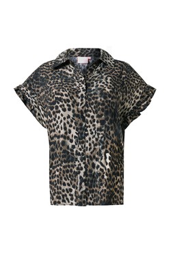 Khaki Cheetah Frill Sleeve Shirt