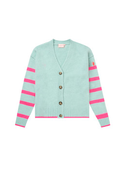 Pale Mint Green with Neon Pink Stripe Cardigan