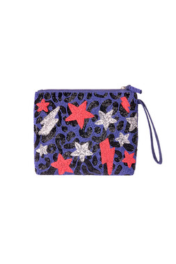 Navy Beaded Clutch Bag