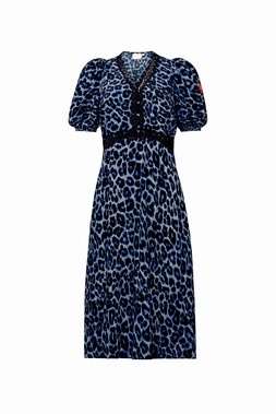 Navy Jaguar Lace Trim Short Tea Dress