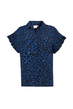 Navy with Black Rock and Roll Leopard Frill Sleeve Shirt