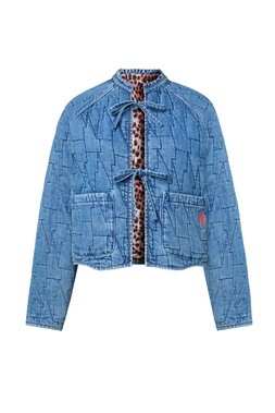 Neutral Cheetah Denim Quilted Reversible Jacket