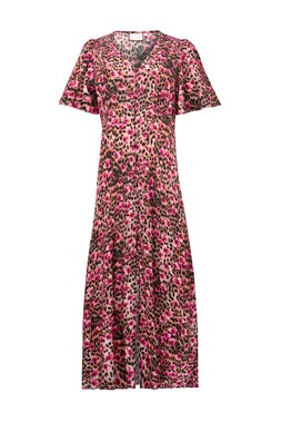 Neutral Paradise Cheetah Angel Sleeve Midi Tea Dress
