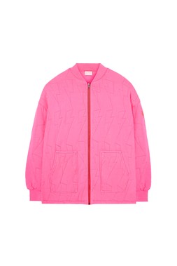 Neon Pink Lightning Bolt Oversized Quilted Bomber Jacket