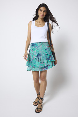 Blue Ocean Scales Ruffle Mini Skirt