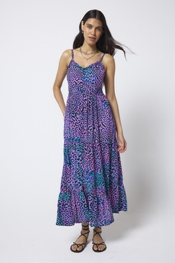 Pink with Green Leopard Ray Pintuck Midi Sundress