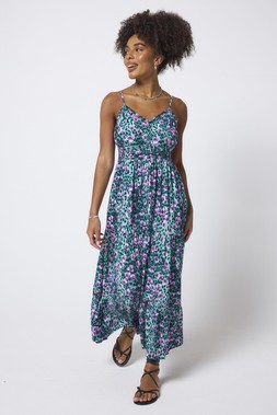 Turquoise Paradise Cheetah Pintuck Midi Sundress