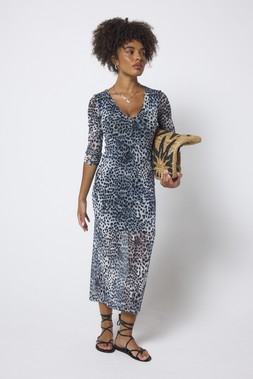 Grey Cheetah Mesh Midi Dress