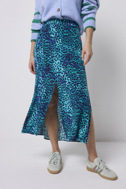 Turquoise with Blue Cheetah Split Front Skirt