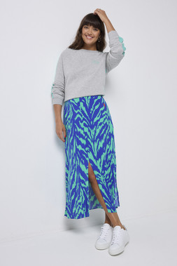 Blue with Green Zebra Button Through Skirt