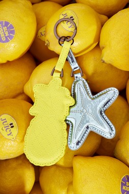 Neon Yellow Pineapple and Blue Starfish Mirror Keyring