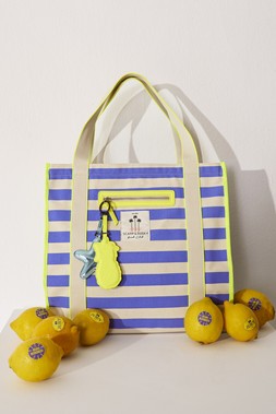 Blue and Ivory Stripe Canvas Tote Bag