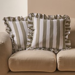 OHS Striped Frill Cushion Covers - Sage - £8.50