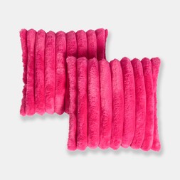 OHS Jumbo Faux Fur Rib Cushion Covers - Hot Pink - £9