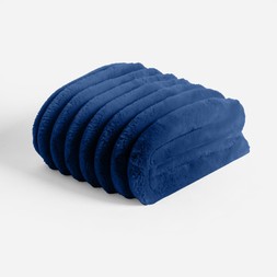OHS Jumbo Faux Fur Ribbed Throw - Navy - £19