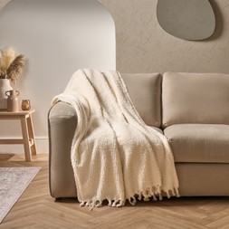 OHS Tassel Sherpa Fleece Throw - Cream