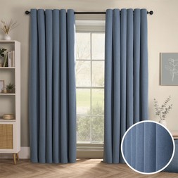 OHS Woven Texture Eyelet Ultra Blackout Curtains - Blue - £16