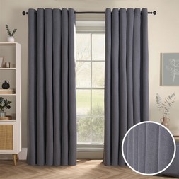 OHS Woven Texture Eyelet Ultra Blackout Curtains - Charcoal - £16