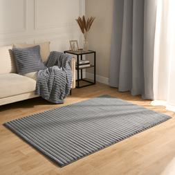 OHS Faux Fur Ribbed Rug - Grey-£34- 120 x 170cm
